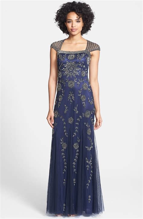 Adrianna Papell Beaded Cap Sleeve Gown Nordstrom