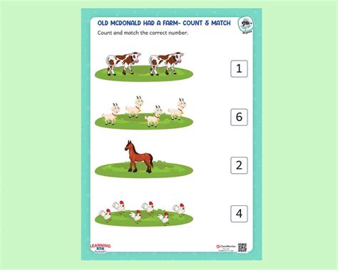 Rhymes Activity Old Mcdonald Had A Farm Count And Match Worksheet