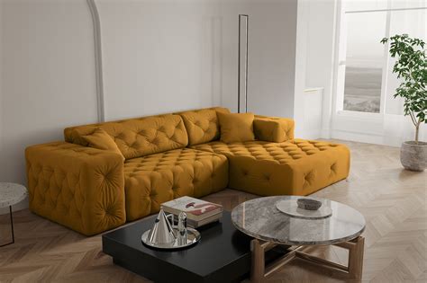 Ecksofa Designersofa Chantal In Stoff Opera Velvet Gelbgold Ottomane