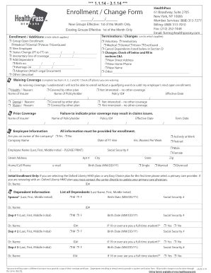 Fillable Online 1st Qtr 2014 Enrollment Change Form HealthPass