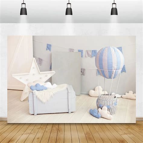 Laeacco Birthday Photophone White Clouds Stars Hot Air Balloon Gifts