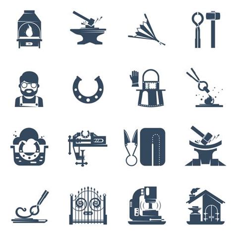 Blacksmith Black Icons Set 477070 Vector Art At Vecteezy