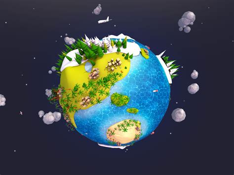 Cartoon Low Poly Earth Planet UVW 3D Model 25 C4d Fbx Obj 3ds