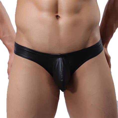 Männer Faux Leder Slip Sexy G String Unterwäsche Wet Look Low Rise