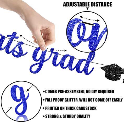 Glitter Congrats Grad Banner Large 10 Feet No Diy Navy Blue An