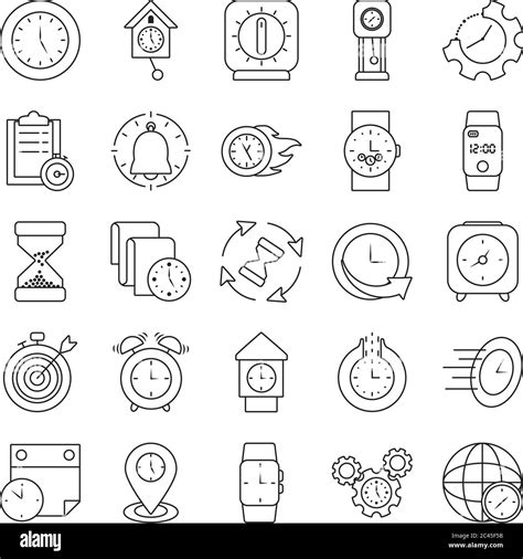 Location Pin And Clocks Icon Set Over White Background Line Style