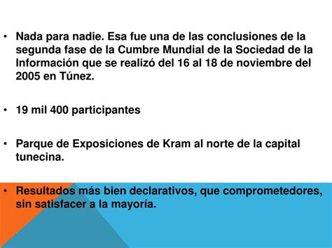 Ppt Conclusiones Cumbre Mundial De La Sociedad De La Informaci N