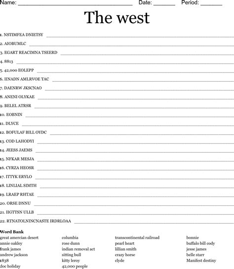 WILD WILD WEST Word Search WordMint