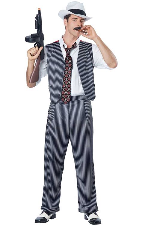 Grey Mafia Mobster Costume Suit Mens Roaring 20s Gangster Dress Up