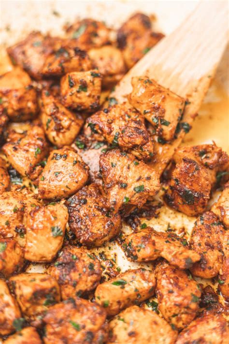 Garlic Butter Chicken Bites Recipe Cubed Chicken Recipe The Dinner Bite