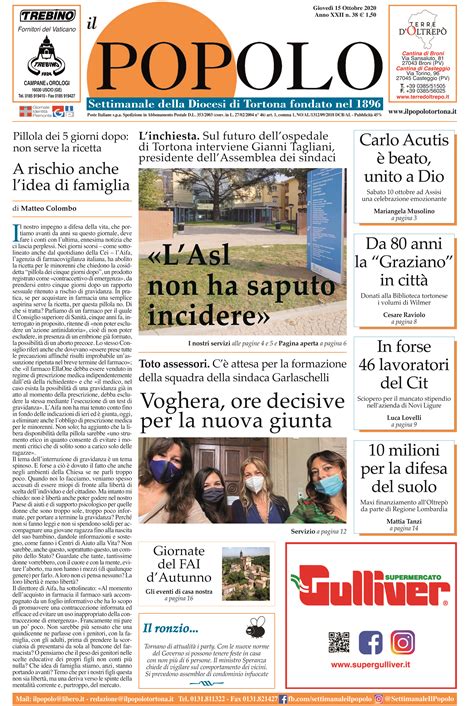 Prima Pagina Ottobre Il Popolo Tortona