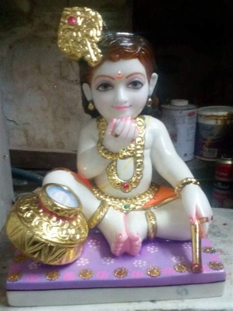 White Painted Laddu Gopal Marble Murti Statue For Temple Size Feet