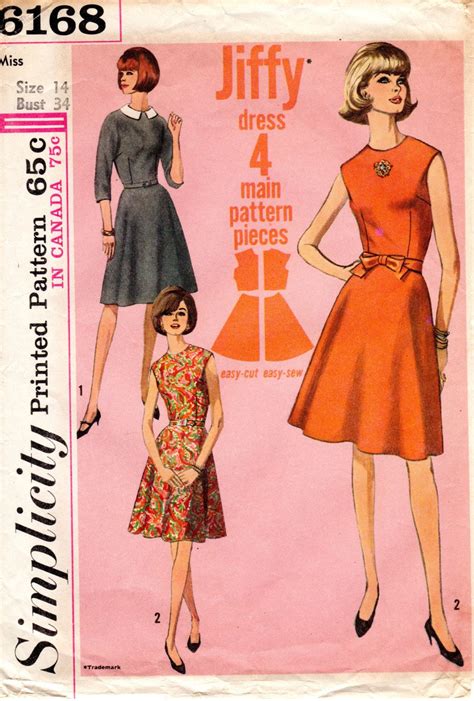 1960s Simple A Line Dress Pattern Vintage Jiffy Simplicity 6168 Bust 34 By Erikawithak On