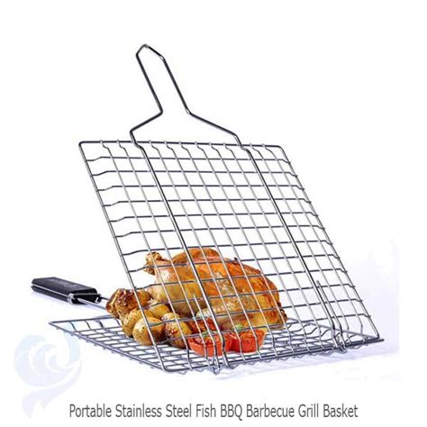 Portable Stainless Steel Fish Bbq Grill Basket Square