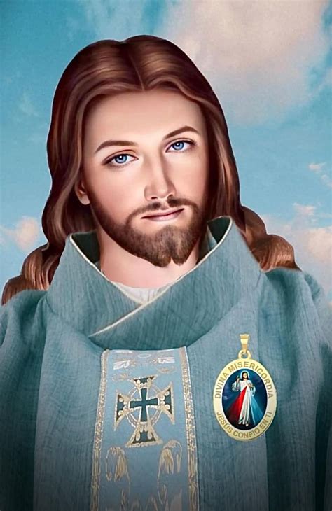 A Painting Of Jesus With Blue Sky In The Background