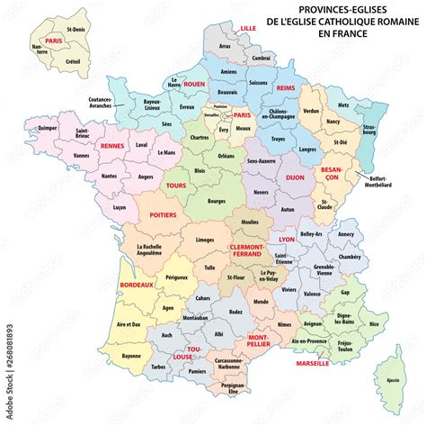 Map of the Roman Catholic Church Provinces in France Stock Vector | Adobe Stock