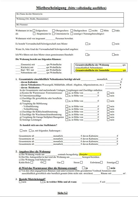 Mietbescheinigung Zur Vorlage Bei Der Wohngeldstelle