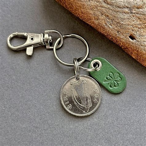 Th Birthday Gift Irish Florin With A Green Shamrock Key Chain