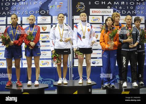 Medalists Of The Women S Doubles From Left Silver Medalists Romania S