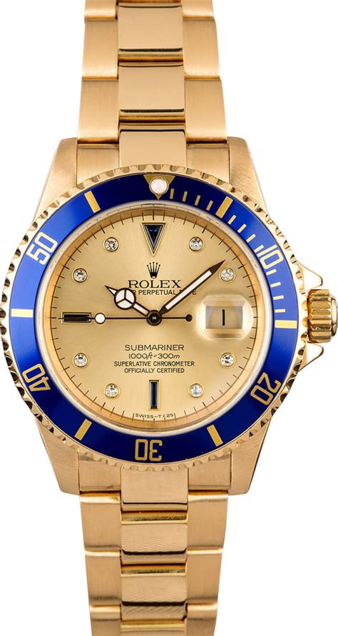 Rolex Serti Submariner 16618 Yellow Gold Oyster