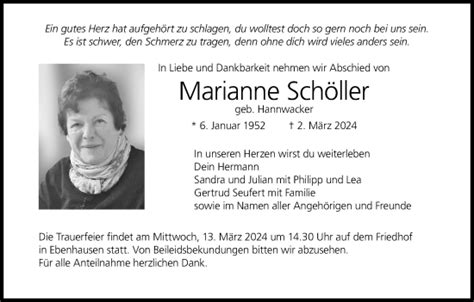 Marianne Schöller Traueranzeige trauer inFranken de