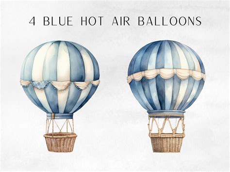 Blue Hot Air Ballon Watercolor Hot Air Balloon For Nursery Or