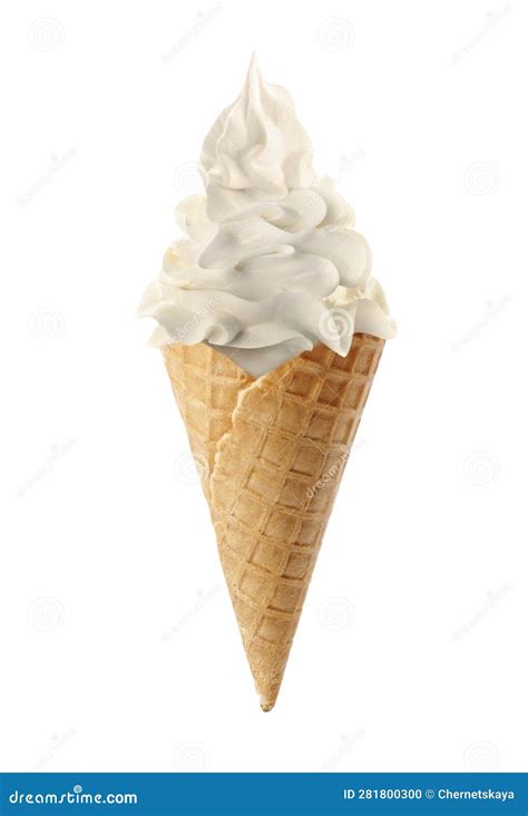 Tasty Ice Cream in Waffle Cone Isolated on White. Soft Serve Stock ...