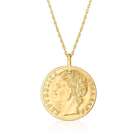 Italian 14kt Yellow Gold Reversible Replica 100 Lira Coin Pendant