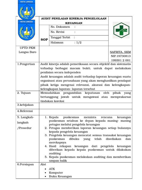 Sop Audit Penilaian Kinerja Pengelolaan Keuangandocx