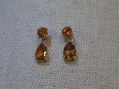 Kt Stud Dangle Citrine Pierced Earrings Grams Signed