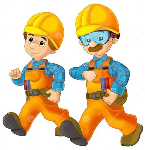 Cartoon Construction Worker in Safety Costume Cover Standing Isolated ...