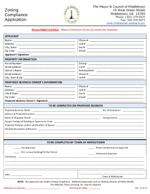 Fillable Online Zoning Compliance Application Middletown De Fax