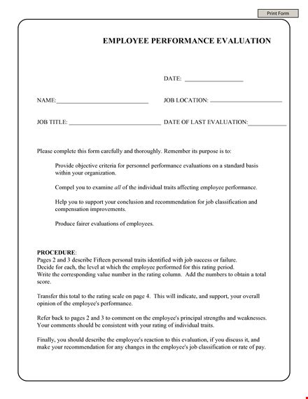 Employee Performance Evaluation Template