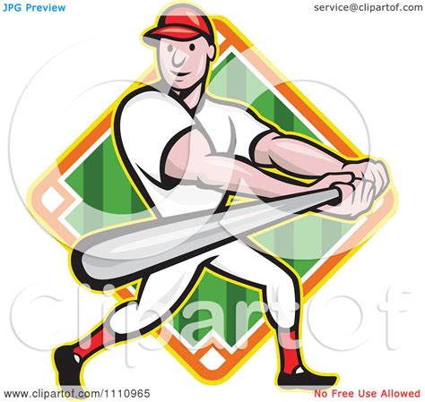 Clipart Happy Baseball Player Batting Over A Field Diamond 3 Royalty