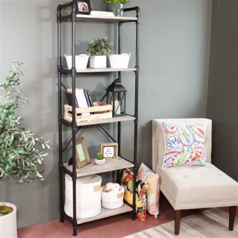 Sunnydaze 5 Tier Industrial Black Pipe Bookshelf Oak Gray 71 Kroger