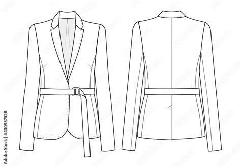 Fashion Technical Drawing Of Womens Jacket With The Belt Fashion