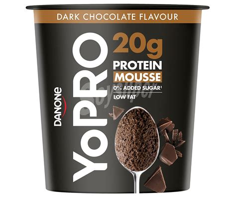 Yopro Danone Mousse con sabor a chocolate negro sin azúcar y con alto