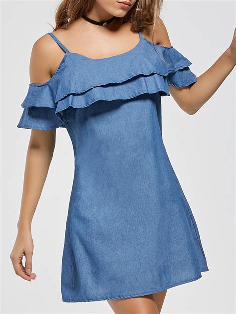 Off Ruffle Spaghetti Strap Cold Shoulder Mini Dress Rosegal