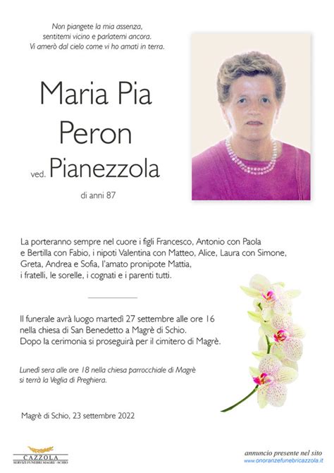 Maria Pia Peron Ved Pianezzola Onoranze Funebri Cazzola