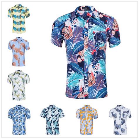 Buy Summer Mens Beach Short Sleeve Quick Drying Mens Printed Oversized Button Top Hawaiian