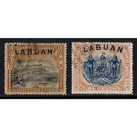 1897 North Borneo Ovpt LABUAN 2v Stamps Inscription Corrected From