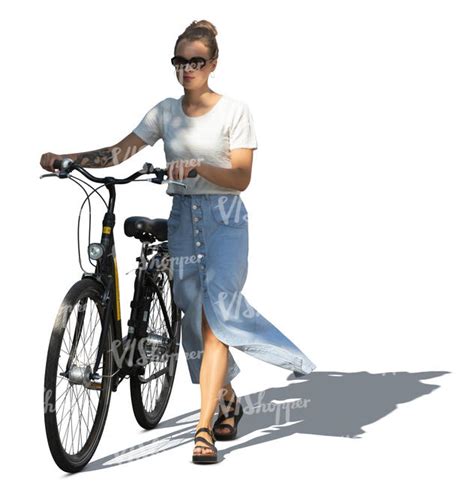 Cut Out Woman With A Bicycle Walking In A Tree Shade Vishopper