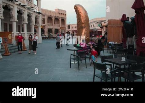 Souq Waqif In Doha Qatar Main Street At Sunset Showing Coffee Shops