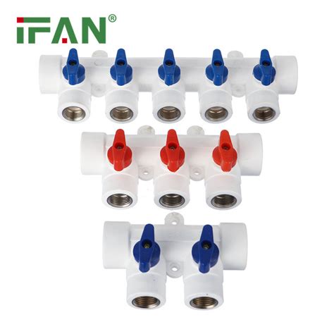 Ifan Ppr Plastic Manifolds White Female Thread Ppr Manifold With Copper