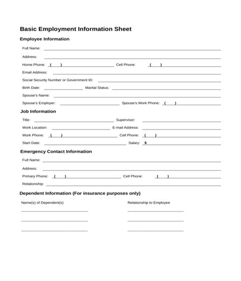 Free 9 Employee Information Forms In Pdf Ms Word