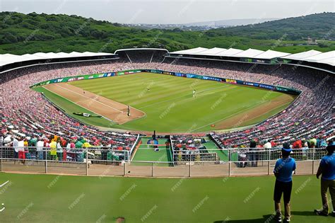 Premium AI Image | A picturesque cricket stadium with a lush green ...