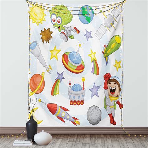 Outer Space Decor Tapestry Space Objects With Sun Earth Comet Stars