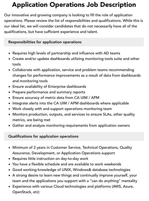 Application Operations Job Description Velvet Jobs