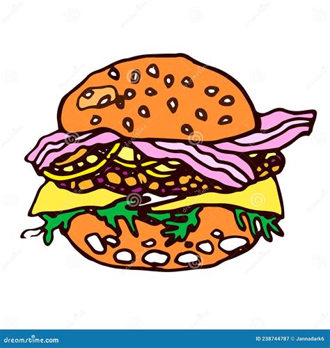 Vector Hand Drawn Burgers And Snacks Objects Drawn Fast Food Elements