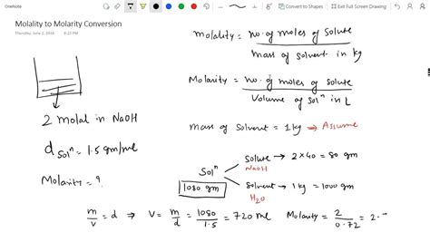 Molality To Molarity Conversion Youtube